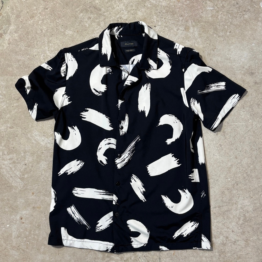 Porter & Ash Casual Button Down Shirt Men’s Small Black White Short Sleeve